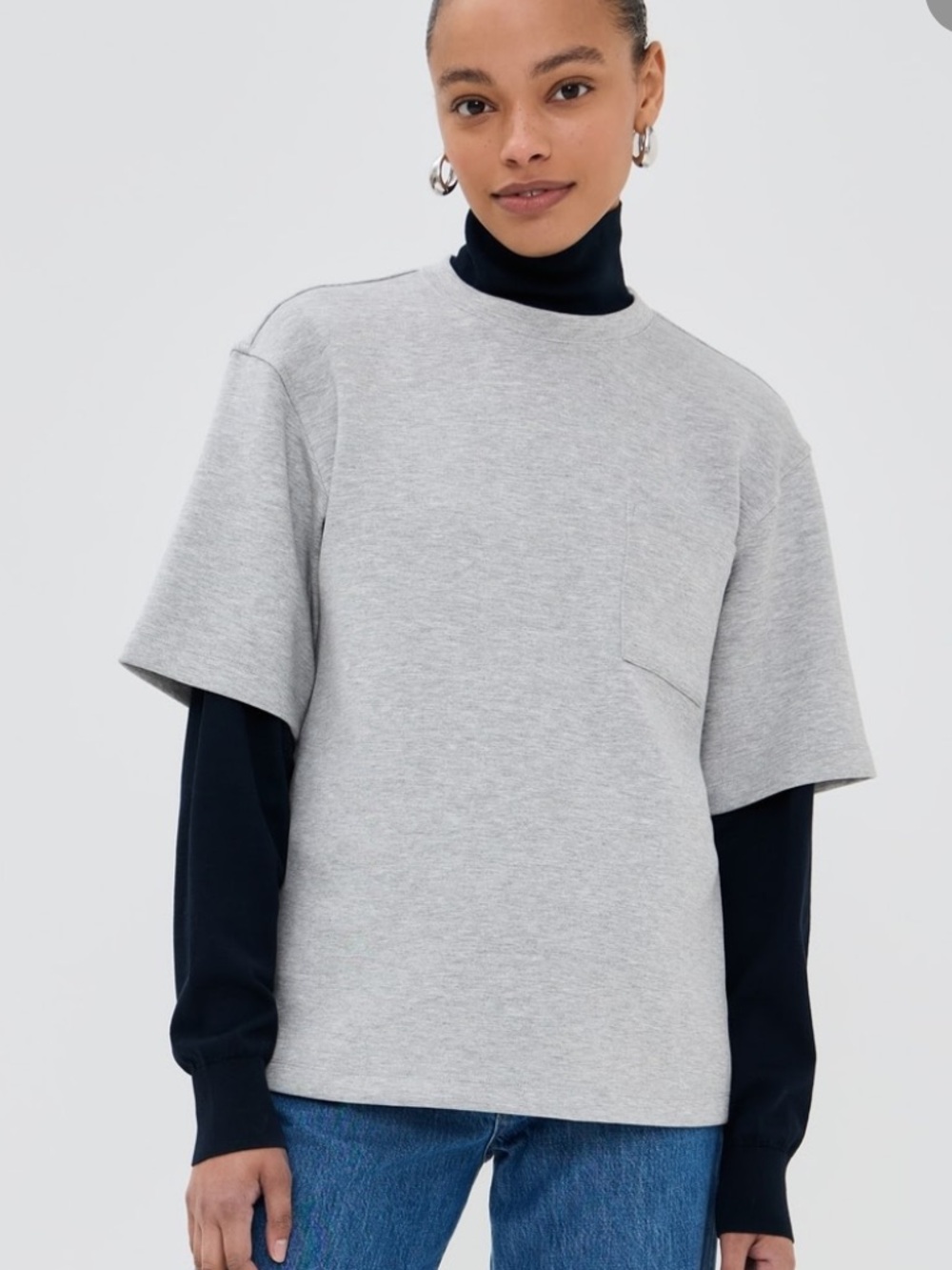 Le Bop Heather Gray Caroline Short Sleeve Heavyweight Oversized Comfy Shirt Sz M - Picture 4 of 8